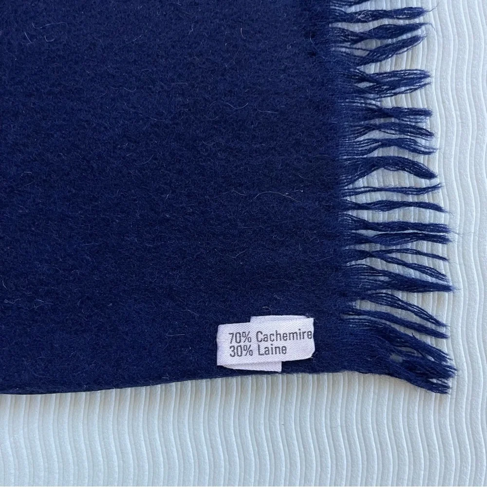 Hermes Paris Silk/Wool/Cashmere Navy Blue Jacquard Scarf